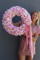 Light Pink, duży wianek na drzwi z hortensji