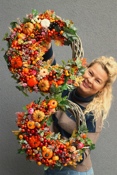 Jesień w Domu, jesienny wianek z dyniami
