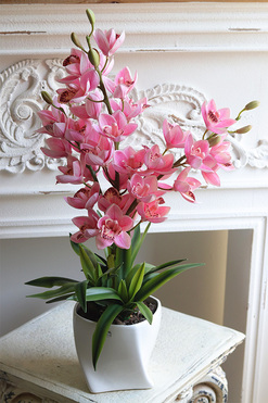 Cymbydium Pink Latina, sztuczny storczyk w doniczce, wys.64cm