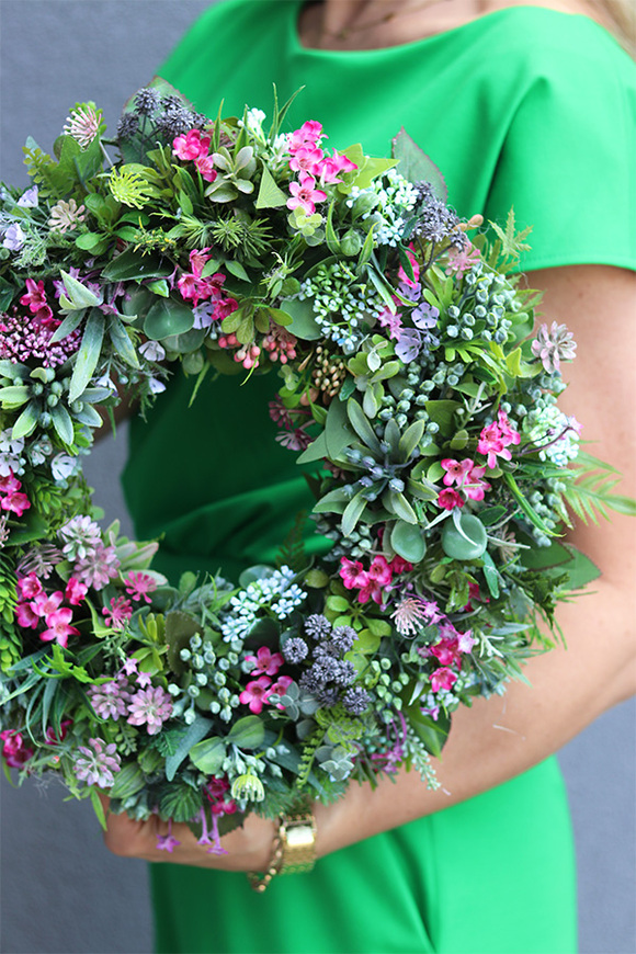 Sukulenty Premium, zielony wianek ozdobny