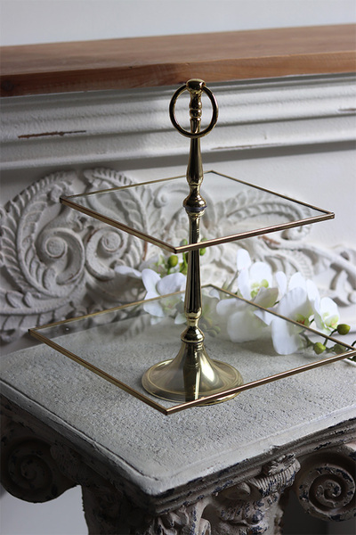 etażerka dwupiętrowa, kwadratowa, Lux Villa Gold Glamour