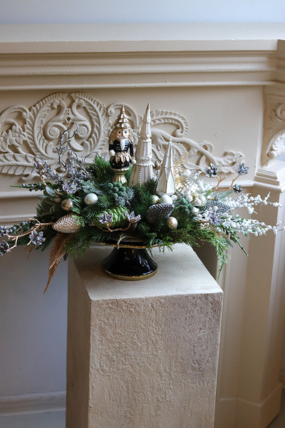 Złota Deluxe, świąteczny stroik na stół na paterze