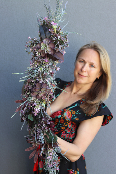 Fiolettisa, elegancka fioletowa girlanda z sukulentami, dł.65cm   