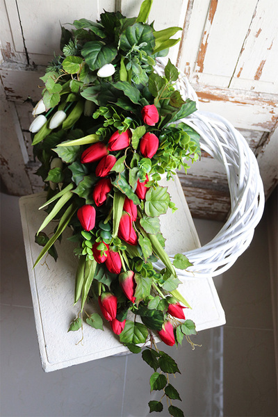 dekoracyjny wianek tulipanowy, Red Tulips, śr.40cm