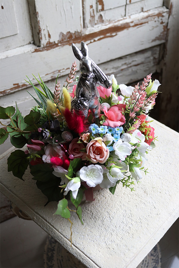 kompozycja stroik wielkanocny, Zajączek z Parasolem 2, wym.24x30cm 