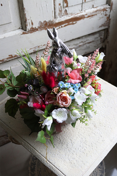 kompozycja stroik wielkanocny, Zajączek z Parasolem 2, wym.24x30cm 