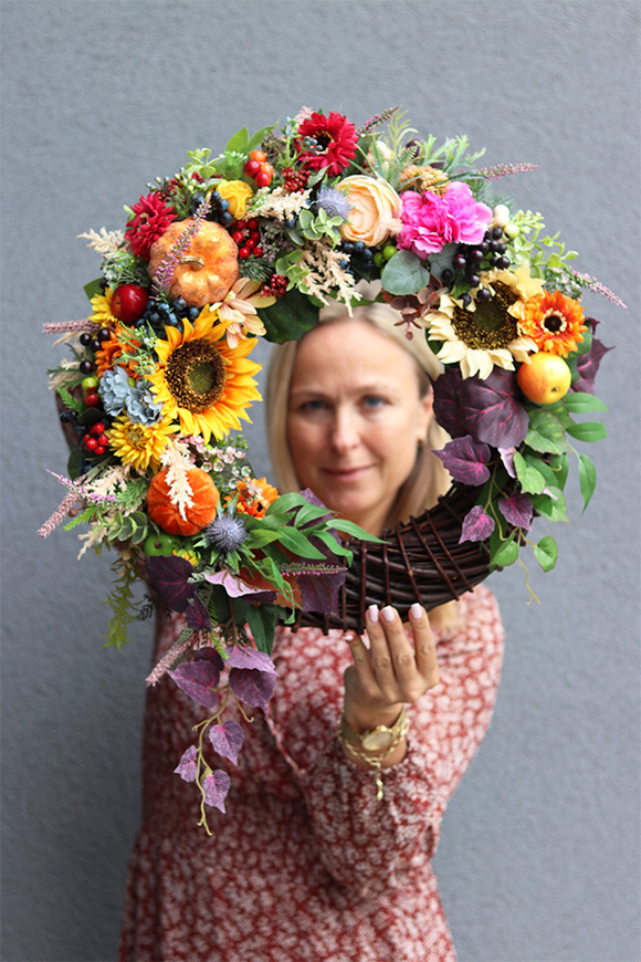 wianek jesienny z dynią i słonecznikiem, Kazimira Noleto