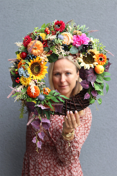 wianek jesienny z dynią i słonecznikiem, Kazimira Noleto