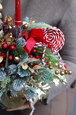 Goldeni, świąteczny stroik z choineczkami, wym.39x36cm 