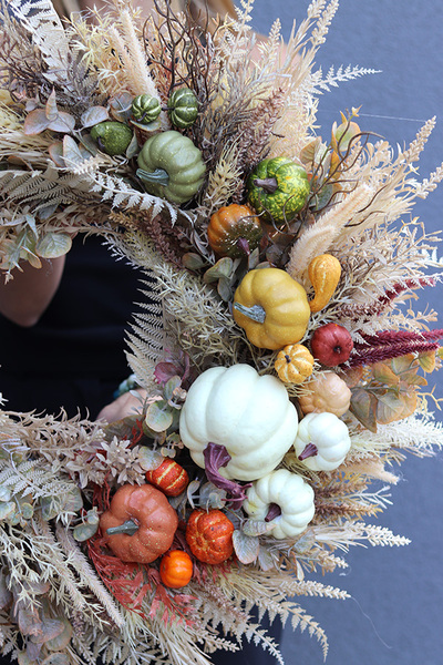 Boho House, wianek jesienny z wrzosami i dyniami, śr.58cm