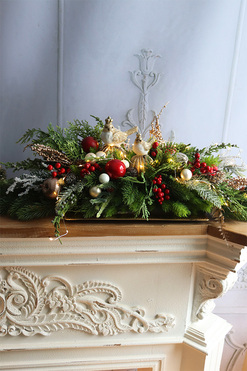 Ptaki w Parku, świąteczny stroik LED na tacce, wym.26x82cm 