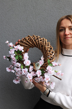 Jabłonna, wiosenny wianek z ptaszkiem, rozp.45cm