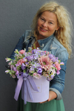 Fioletova, liliowy flowerbox kwiatowy, wys.34cm 
