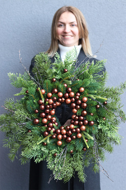 OD RĘKI Zimowe Brązy, elegancki świąteczny wianek, śr.56cm