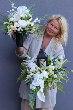 Biała Dama, komplet dekoracji nagrobnych we wkładzie, kompozycja & bukiet