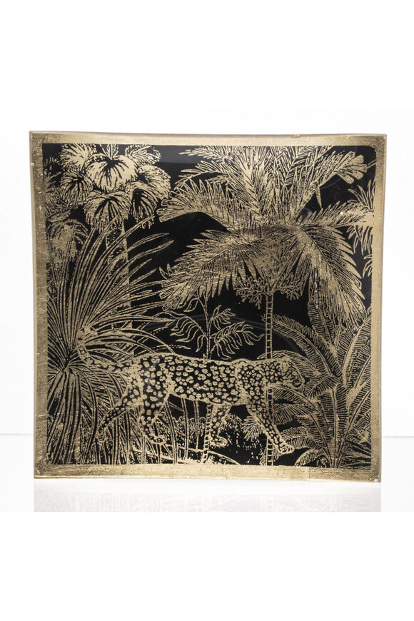 Jungle, szklana podstawka pod świece, wym.15x15cm