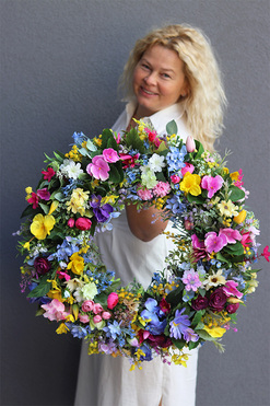 Majowe Rabaty 2, duży barwny wianek na drzwi, śr.60cm