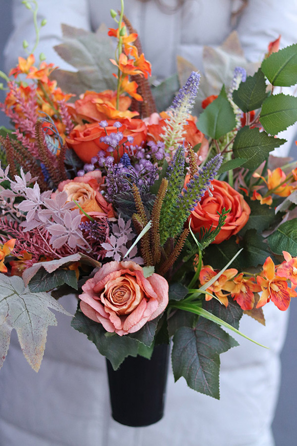 Jesienne Oranże, bukiet nagrobny we wkładzie do wazonu