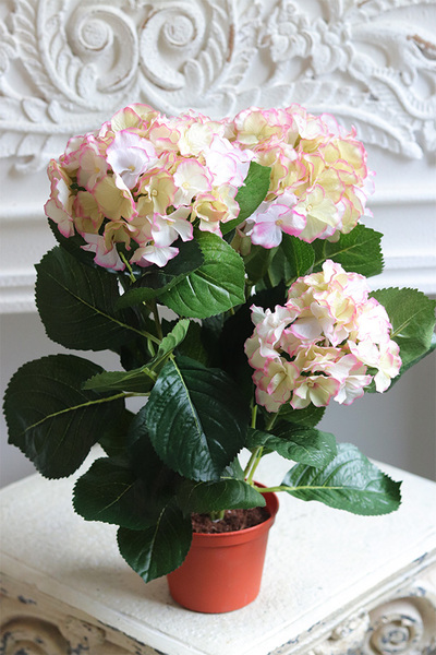doniczkowa hortensja Kremowo-Różowa, wysokiej jakości sztuczne kwiaty