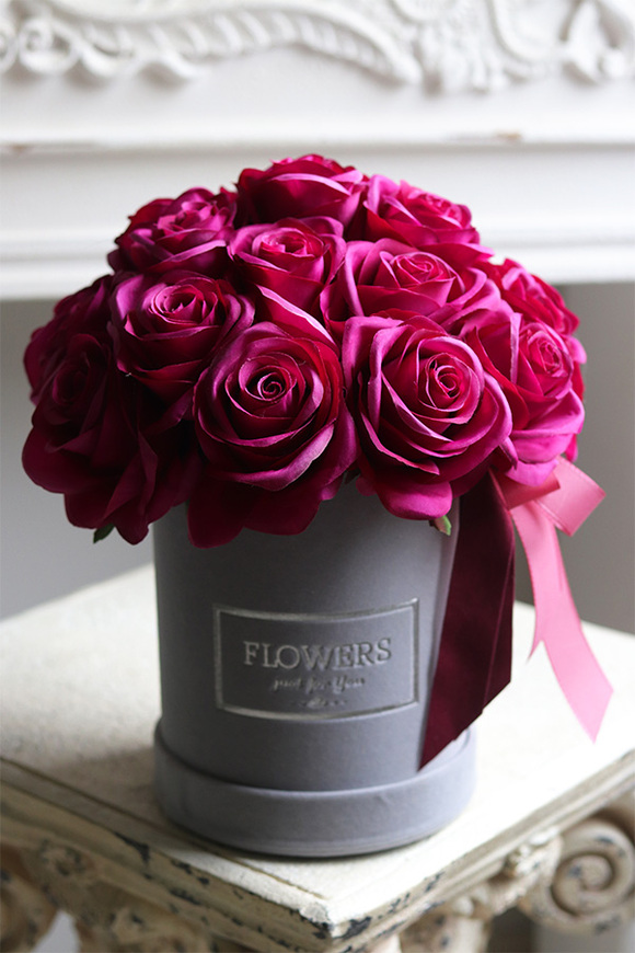 Deep Pink 2, elegancki flowerbox z amarantowymi różami