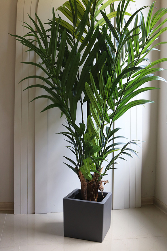 Palma Brasileiro Fiberglass, sztuczna roślina w szarej donicy