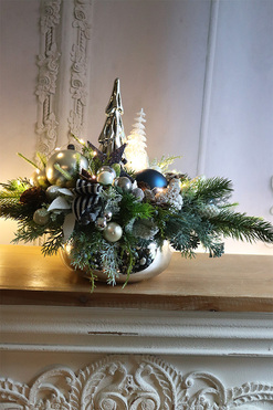 Blue Xmas, granatowy zimowy stroik LED, wym.32x43cm