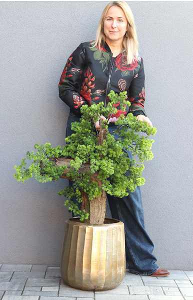 Bonsai Hand Made Gold, sztuczna roślina w złotej doniczce, wys.110cm