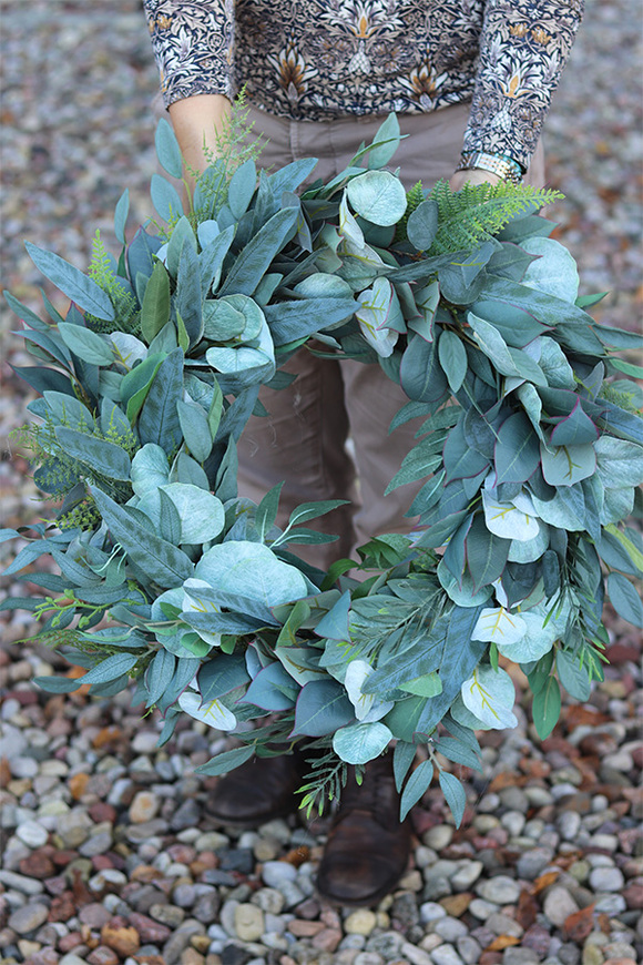 Eukaliptusowy, zielony wianek na drzwi, śr.50cm