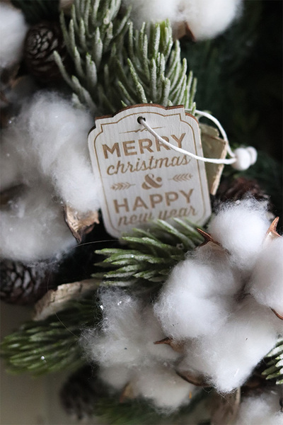 Bawełniany, świąteczny wianek zimowy, śr.30cm  