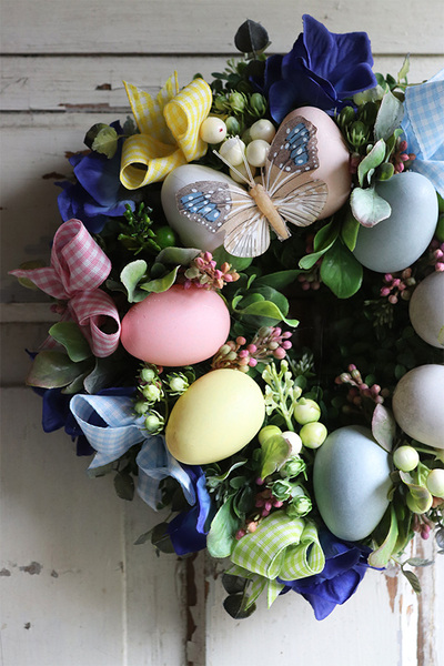 Butterfly Blue, wielkanocny wianek - stroik, śr.27cm