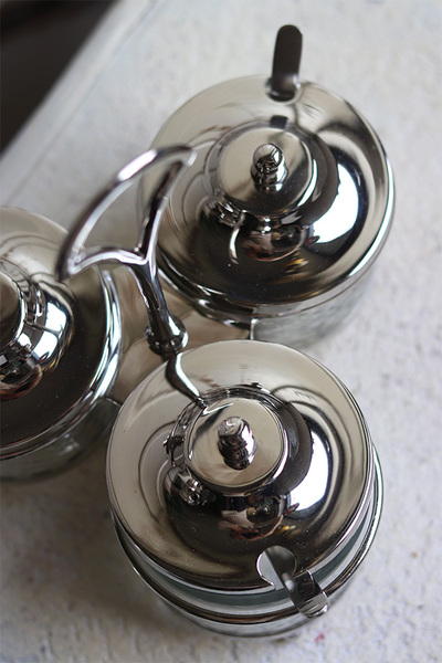 eleganckie przyprawniki / sosjerki, Trio Glamour Spring, wym.19x20x20cm