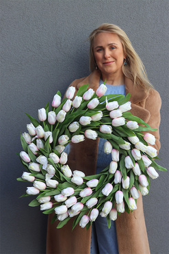 Witaj Wiosno White&Pink Big, wianek z tulipanów, śr.60cm