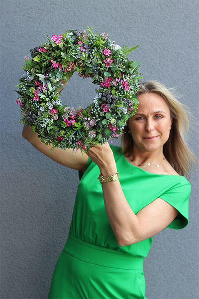 Sukulenty Premium, zielony wianek ozdobny