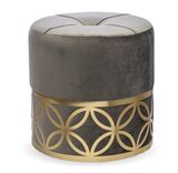 Endire Gold, welurowa pufa z ozdobną podstawą, szara, wym.37x37cm 