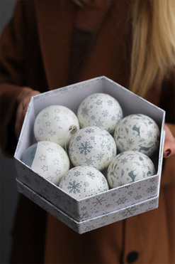 bombki dekoracyjne w pudełku prezentowym, Scandi White&Grey, 7szt