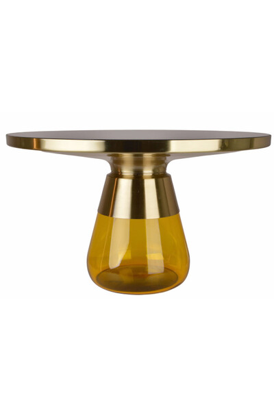 Entre, stolik kawowy ze szklaną podstawą, żółty