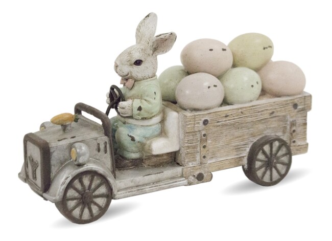 OD RĘKI Automobil A, figurka zając królik auto Wielkanoc, wym.15.5x25x9cm