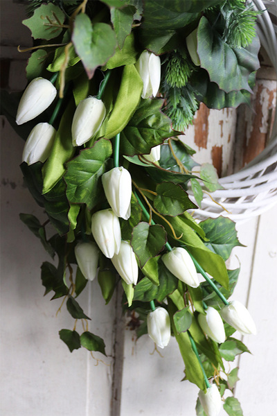 dekoracyjny wianek tulipanowy, White Tulips, śr.40cm
