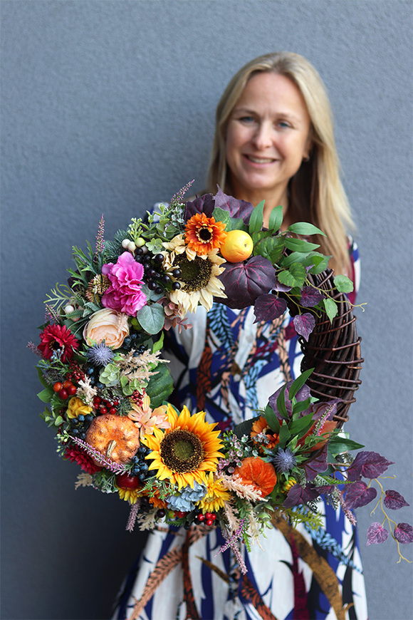 wianek jesienny z dynią i słonecznikiem, Kazimira Noleto