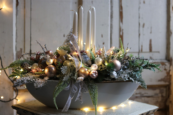 Mroźna Zima Laos, pudrowo-biały stroik adwentowy LED