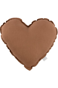 Heart Pillow, lniana poduszka w kształcie serca, czekoladowy, wym.43x43cm