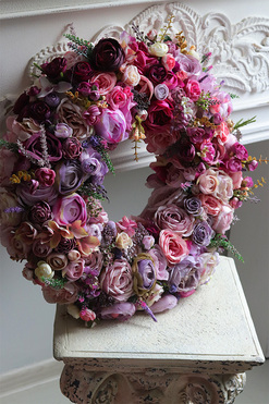 Florina, różowy wianek na drzwi, śr.50cm 