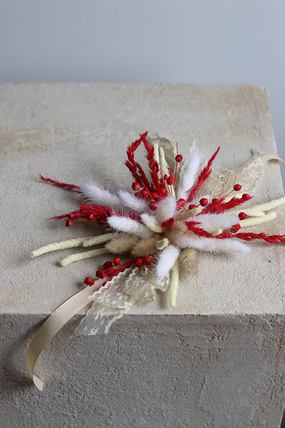 Boho Red, stroik / dekoracja do koszyczka wielkanocnego, rozp.27x16cm