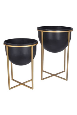 Orbit Black, metalowa osłonka w stojaku kwietnik, kpl.2szt