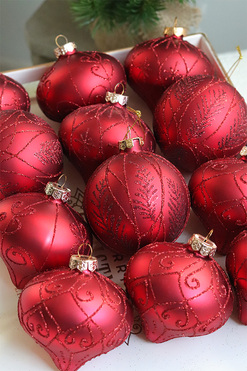 Red Swallowtail, szklane bombki w pudełku, 12 sztuk