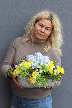 Luvina Spring, żółta dekoracja nagrobna z aniołami, wym. 25x46cm