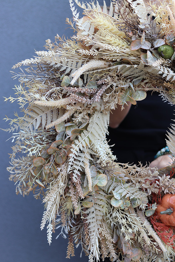 Boho House, wianek jesienny z wrzosami i dyniami, śr.58cm