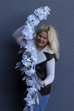 OD RĘKI Hortensja Biel, śnieżona girlanda zimowa, dł.170cm