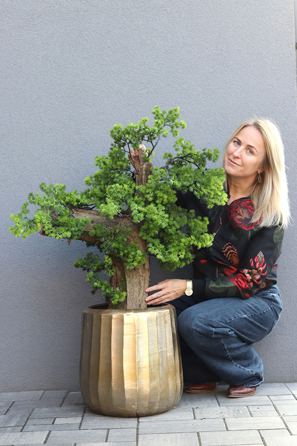 Bonsai Hand Made Gold, sztuczna roślina w złotej doniczce, wys.110cm
