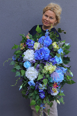 Blusilda Reddie, niebiesko-zielona wiązanka nagrobna, dł.100cm